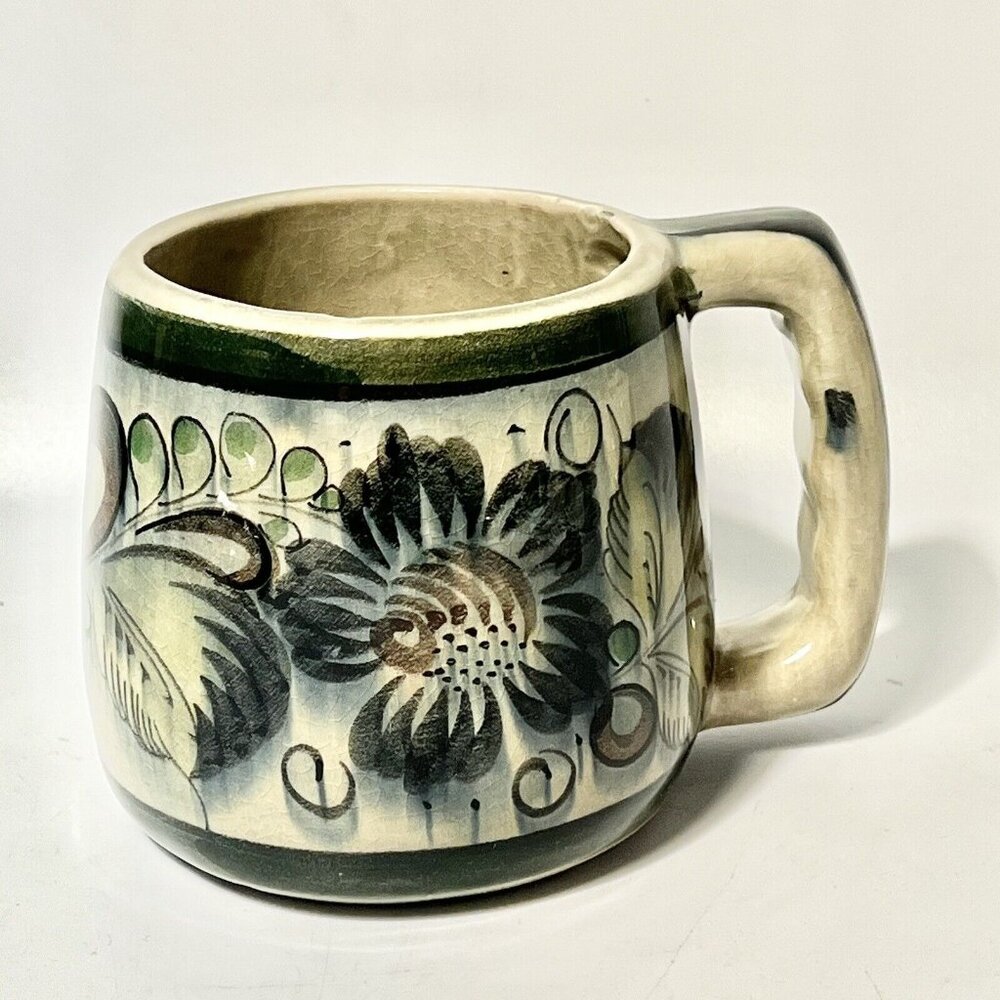 TONALA Glazed Pottery Coffee Mug MG JAL MEXICO Botanical Floral